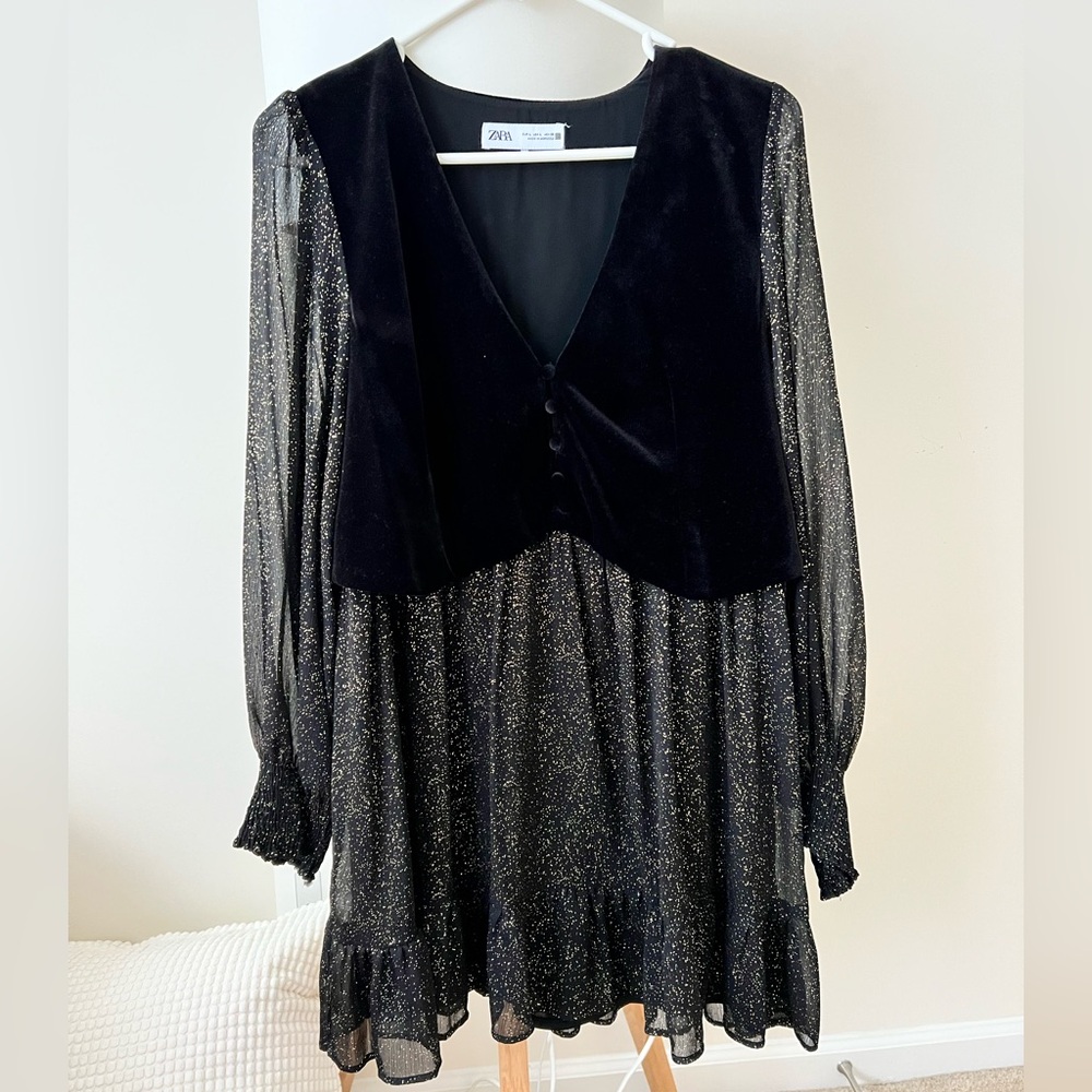 ZARA black and gold glitter dress